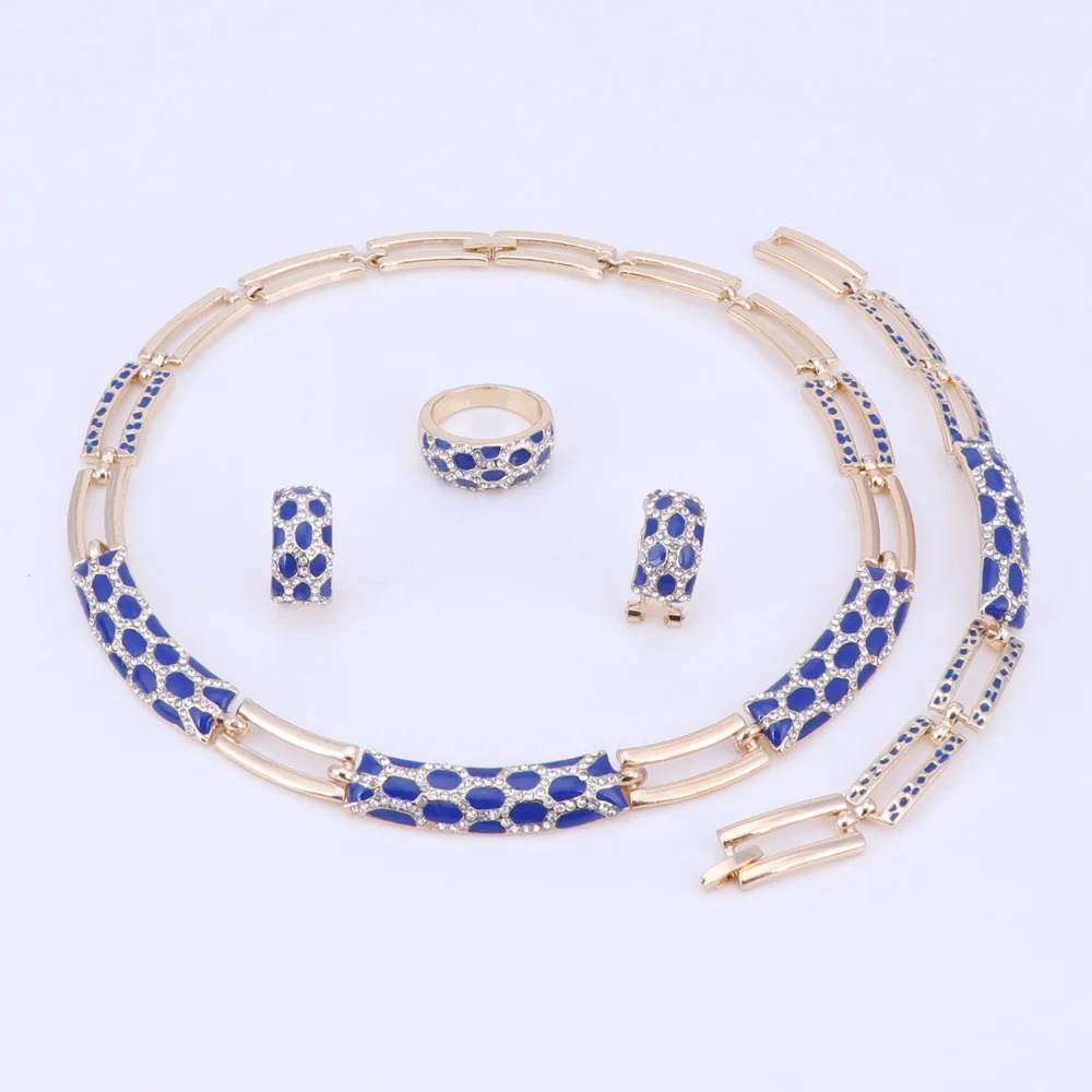 Ювелирные наборы ожерелье кольцо браслет серьги свадебные золотые цвета для