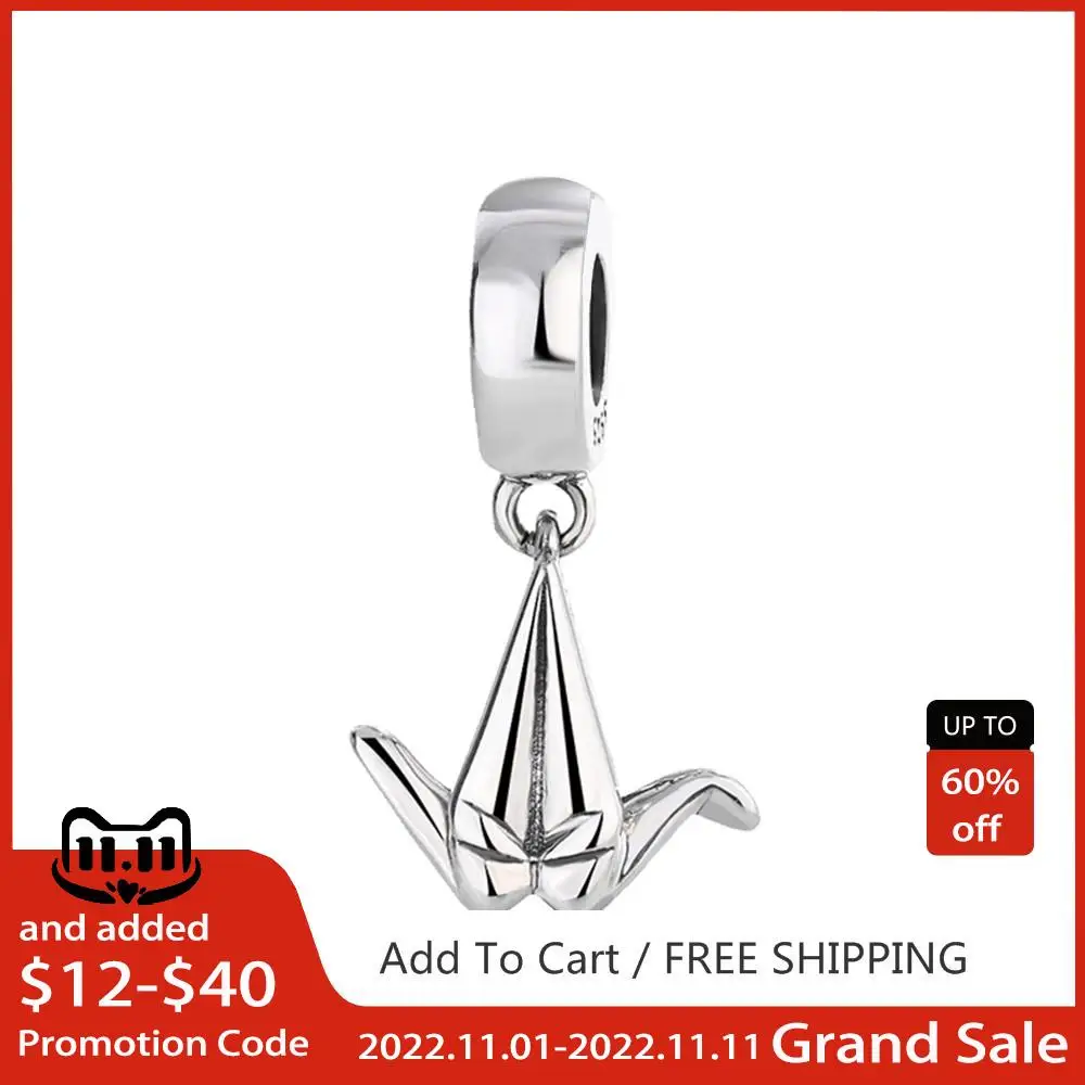 

Shiny 925 Solid Silver Beads Charmspaper Crane that Conveys Love Fit Pandora Original Bracelet Women DIY Jewelry Lover Gift