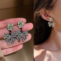 2022 new full rhinestone bow earrings fashion personality trend temperament net celebrity earrings party jewelry birthday gift