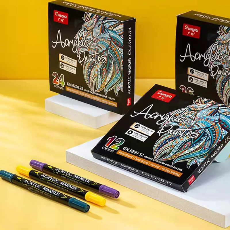 

GN Dual Tip Colors Acrylic Paint Marker Set Waterproof Colored Ink Drawing Painting for Glass Stone Metal Fabric Art Supplies