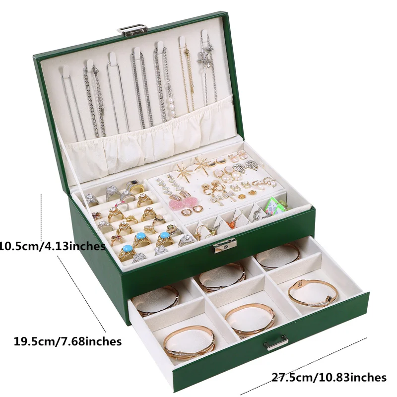WEJEBOX New 2023 Green Exquisite Leather Jewelry Box for Women Travel Jewelry Organizer Necklace Earring Ring Storage Box gifts