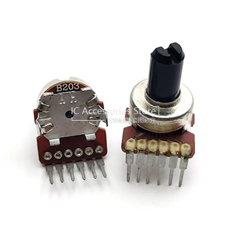 

10PCS Diameter 12MM 121 Type B203 20K Dual Potentiometer Single Row 6-Pin Power Amplifier Potentiometer D Axis 10MM Handle