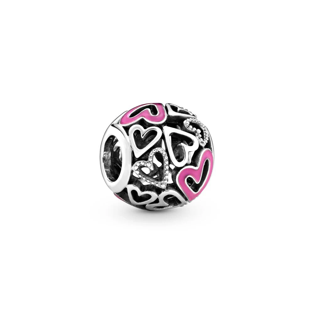 Pandora-Pendentif coeur creux peint à la main, argent S925, perlé, bricolage, bracelet exécutif pour les amoureux et les amis, cadeaux d'anniversaire 2