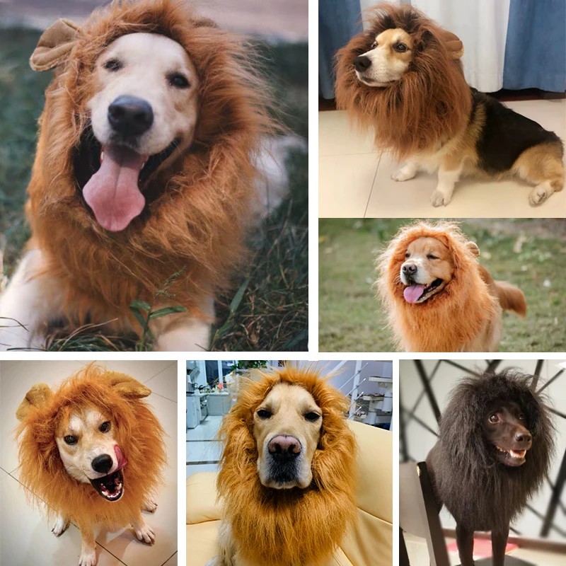 

Dog Cosplay Clothes Pet Costume Dog Lion Mane Wig Clothing for Large Party Disguises Hair Adjusted Apparel Accessories Funny