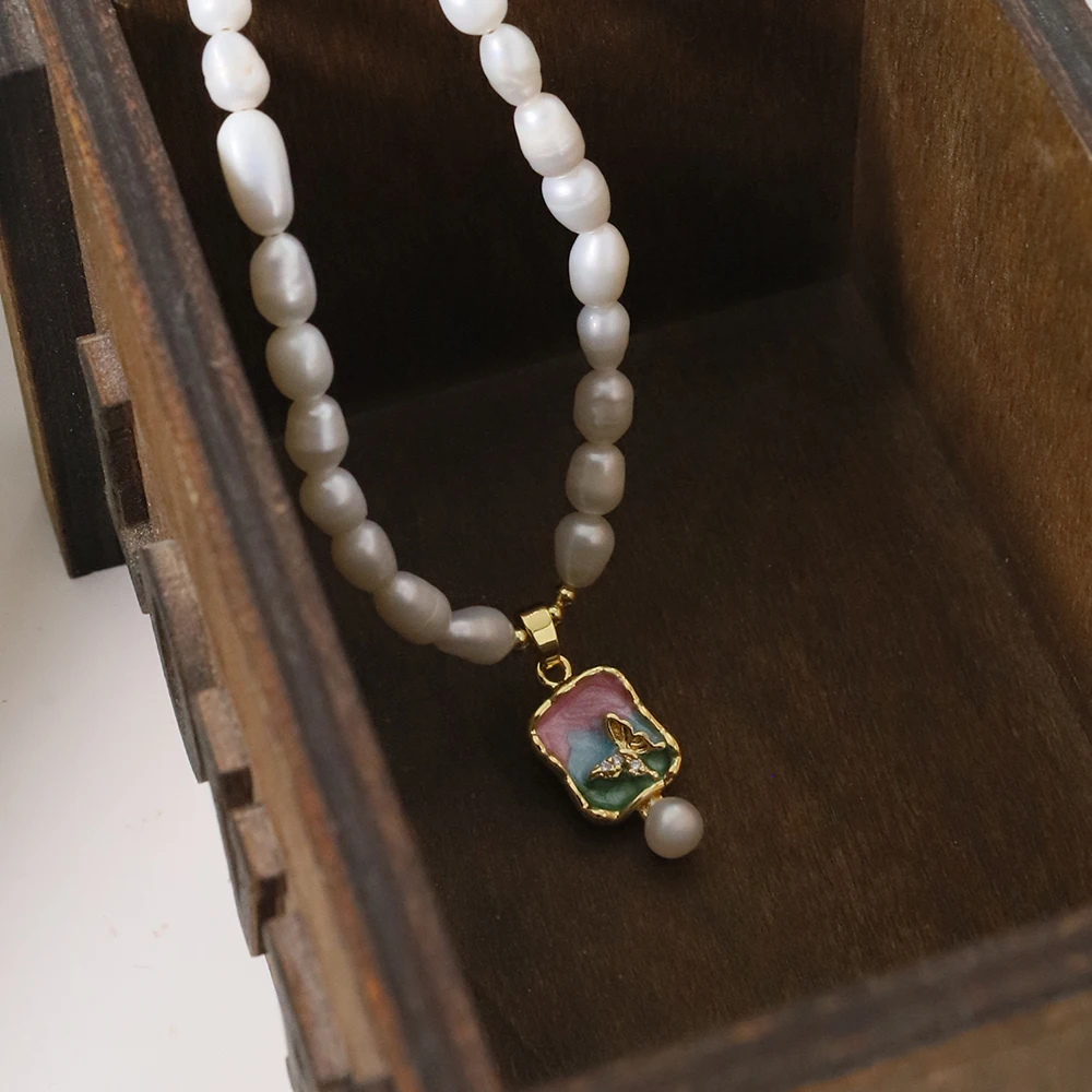 Натуральная пресноводная картина маслом жемчужное ожерелье-бабочка корейский