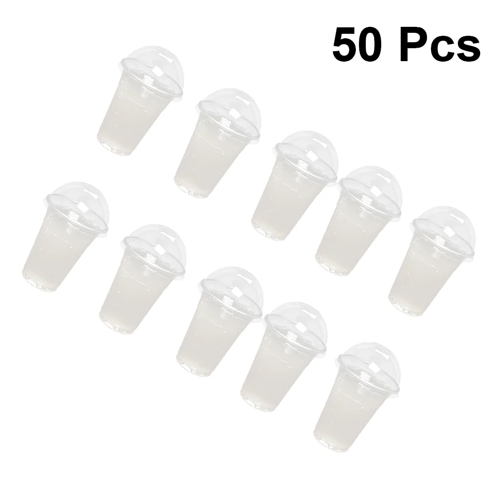 

100 Pcs Fruit Cup Disposable Ice Cream Cups Dome Lids Plastic Drinking Milk Tea Clear Juice