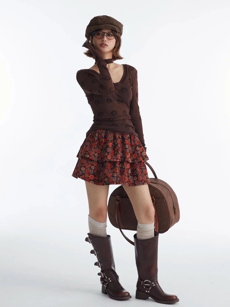 Harajuku See Through Mesn Шарф Топы Женская Цветочный Принт Y2k Эстетическая Футболка Винтаж