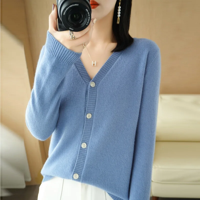 

Autumn And Winter V-neck Cardigan Women Solid Color Basic Paragraph Sweater Loose Fashion Comfortable Inside Take Knitwear Tops