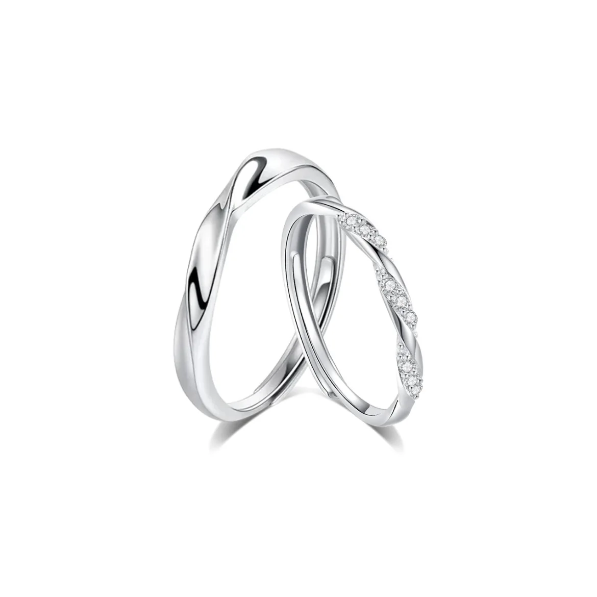 

TKJ Simple Couple 925 Sterling Silver Adjustable Ring Cubic Zirconia Jewelry Anniversary