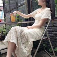 hollow out square neck white lace dress new summer 2022 womens dress elegant fashionable french dress plus size wear