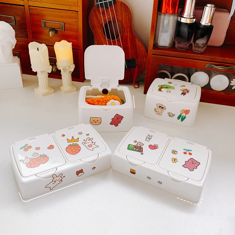

Creative Multifunctional Cute Sticker DIY Press Organizer Desktop Makeup Sorting Storage Box Student Stationery Storage Supplies
