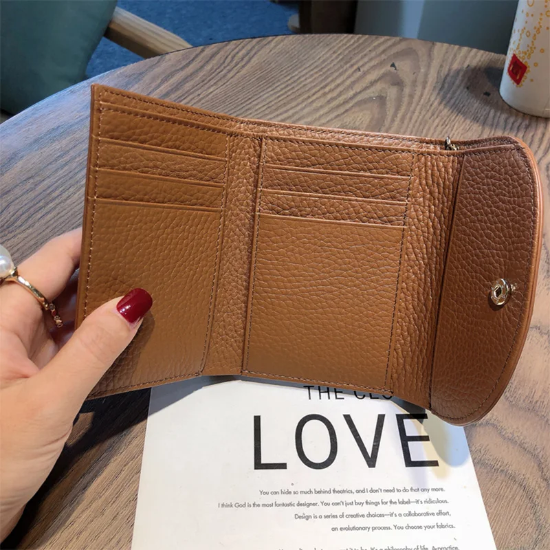Fashion Envelope Short Wallet Women Genuine Leather Purses Letter Print Three-fold Wallet Flower Cowhide Billfold Card Holder