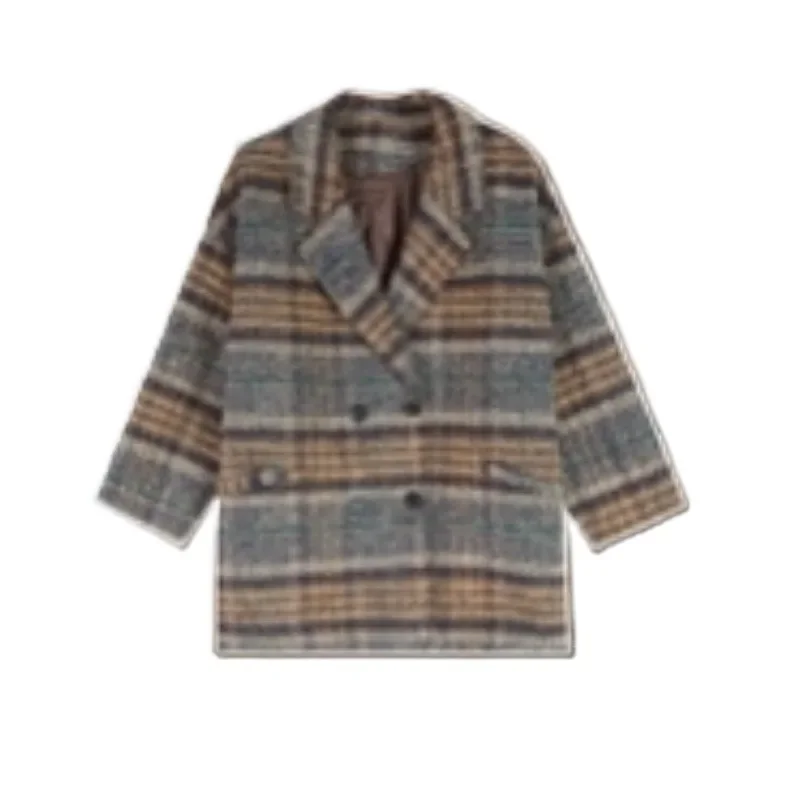 Женское полиэстеровое клетчатое пальто