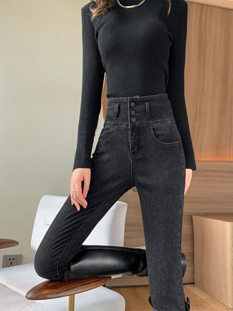 

Зимние женские джинсовые брюки-карандаш, флисовые теплые плотные бархатные облегающие эластичные женские повседневные узкие джинсы с высокой талией для женщин 2023