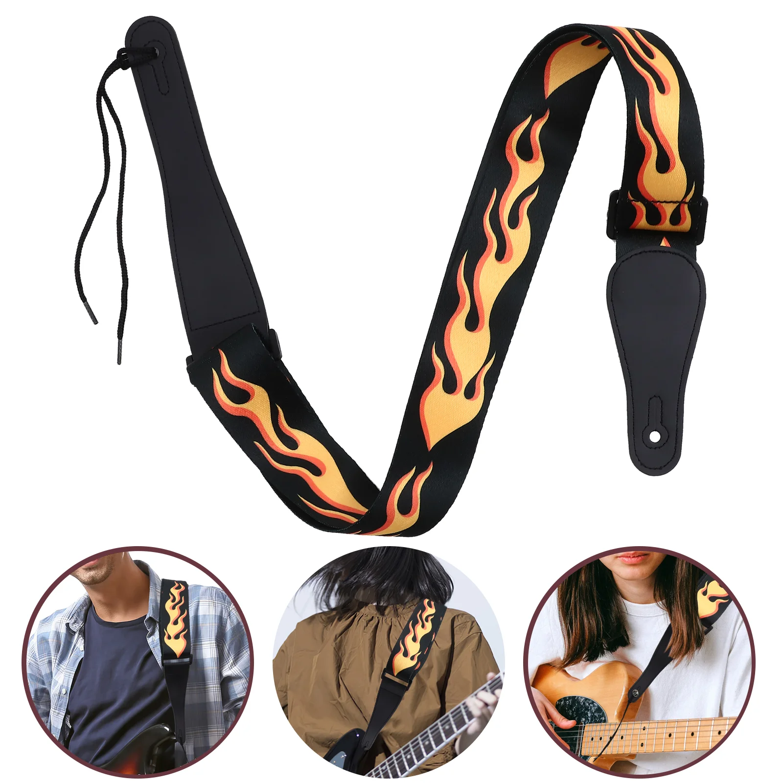 

Travel Guitar Strap Flame Shoulder Belt Acoustic Straps Accessories Electric Bass