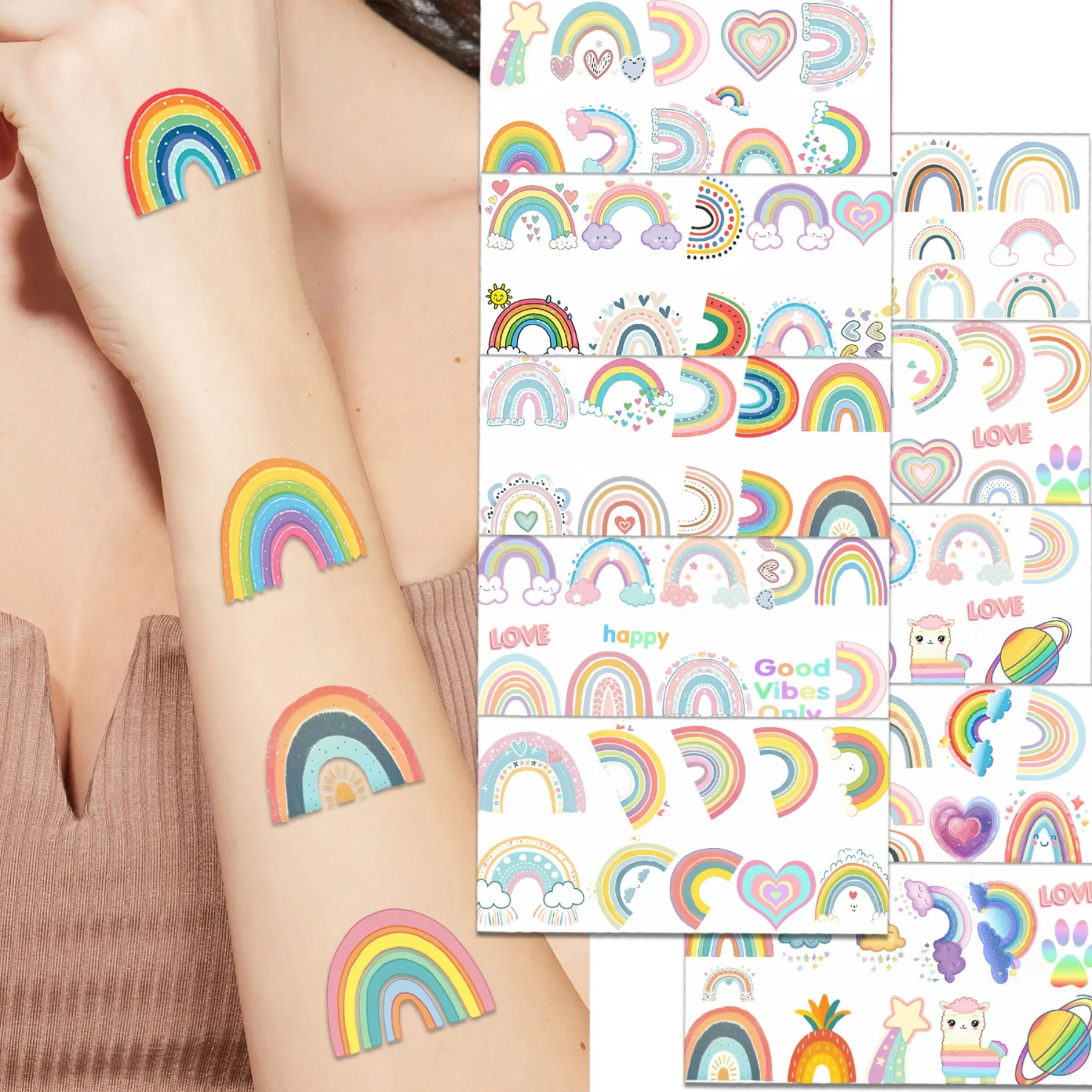 10 Листов Пастельных Радужных Временных Татуировок В Стиле Бохо Декор На День