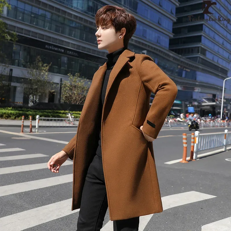 

Зимний Тренч, мужские пальто из смесового материала, деловые повседневные Длинные куртки, мужские брендовые приталенные