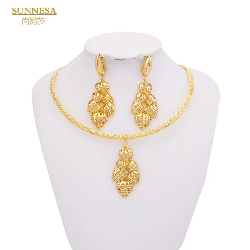 

SUNNICE 18K Gold Plated African Jewelry Set for Women Gold Color Heart Pendant Earrings Necklace Dubai Drop Earrings for Daily