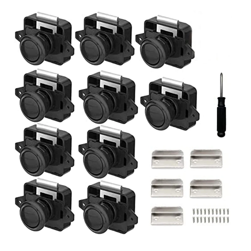 

Pack Of 10 Locks, Metal Push Button Door Locks Furniture Locks Cabinet Locks Cabinet Locks Door Locks Black