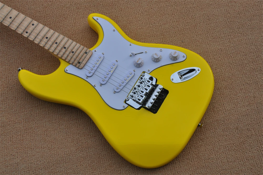 

scalloped fingerboard yellow big headstock ST electric guitar Floyd Rose tremolo system guitar real photos in stock 331