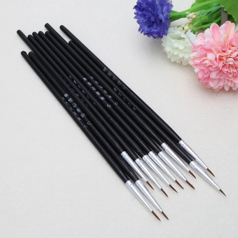 

10Pcs Nylon Hair Brush Hook Line Pen Artist Watercolor Acrylic Painting Drawing