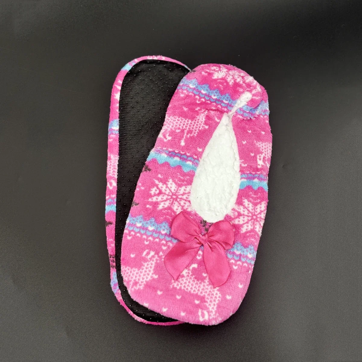 Пушистые женские напольные тапочки с бантом и снежинкой зимние теплые толстые