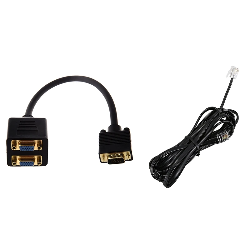 Видеосплиттер: VGA(HD15) M на VGA(HD15) F X 2 (от 1 шт. до 2 мониторов) и RJ11 6P4C телефонный кабель Шнур ADSL модем 3 метра