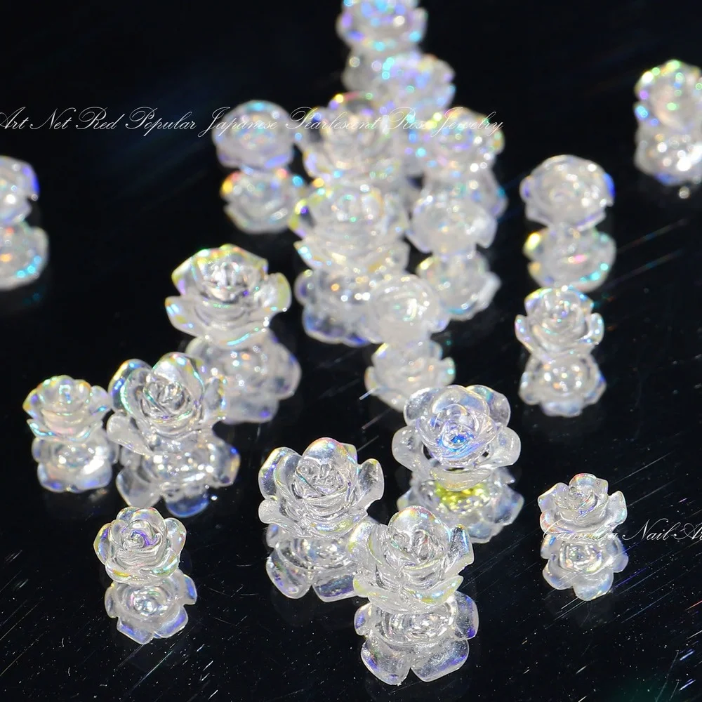 

3D White Aurora Camellia Nail Art Jewelry Acrylic Resin Flowers Design Elegant Wedding Charms Accessories Rhinestone Decor