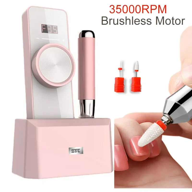 

35000RPM Nail Drill Machine Brushless Drive Electric Manicure Drill Rechargeable Cordless Efile For Acrylic Gel Nails Home Salon