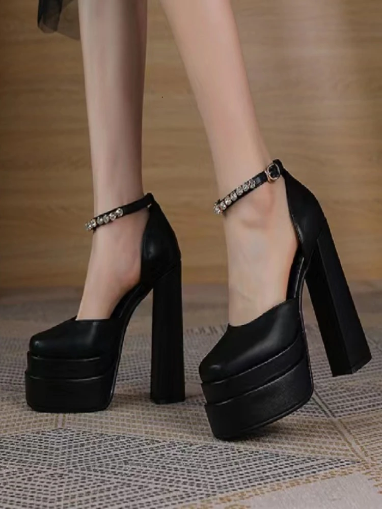 Sexy Women Pumps Retro Mary Janes Chunky Heels Sandals Party Platform Dress Party Wedding Basic Shoes Woman Boots Club Big Size