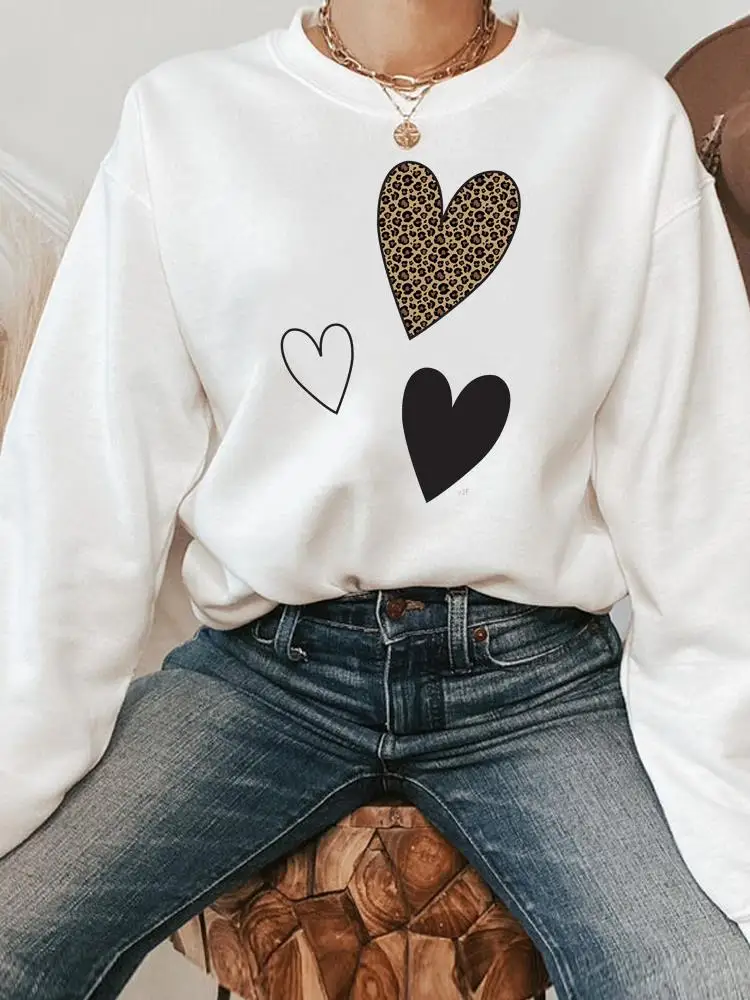 

Leopard Love Heart Style Pullovers Fall Season Print Clothing Fashion Casual Female Autumn Spring Women Graphic Sweatshirts