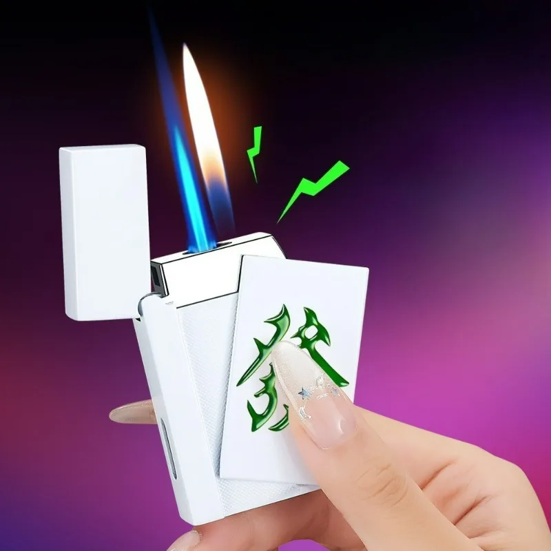 Фото Горячая новинка: креативная газовая зажигалка Ace Double Flame с бутаном, визуальным окном уровня газа, регулируемым струйным пламенем, металлическая, для мужчин №4