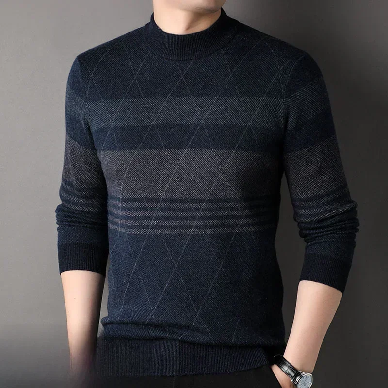 480 г утолщенный свитер из 100% чистой шерсти мужской зимний пуловер с воротником до