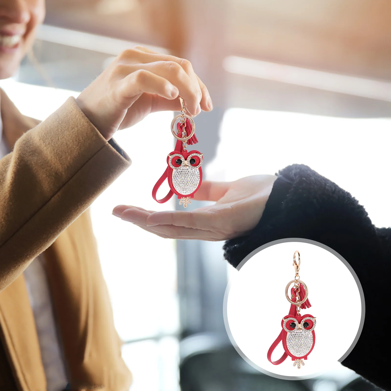 

Key Owl Pendant Ring Diamond Chain Keychain Holder Charm Decoration Wallet Chains Backpack Ornament Handbag Bling Shoulder Purse