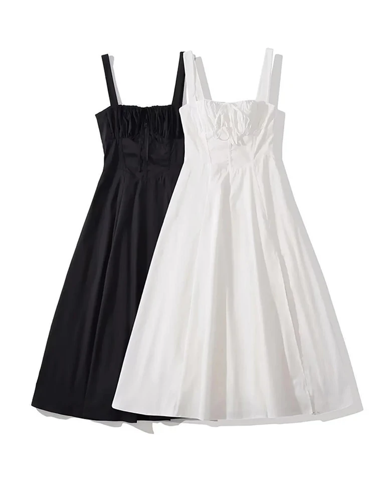 

Женское Хлопковое платье-миди с квадратным вырезом и открытой спиной