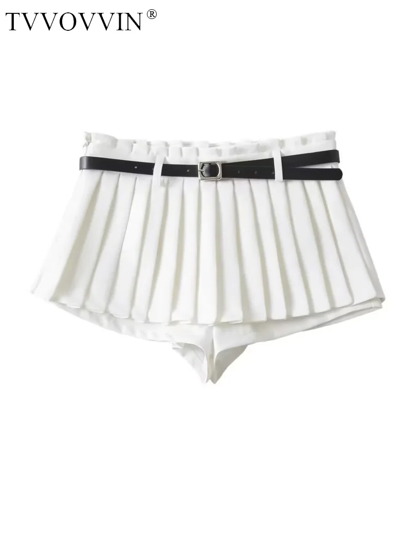 

TVVOVVIN 2023 Summer New Spicy Girls Age Reducing High Waist Pleated Skirt Women's Academy Style Belt Versatile Halfskirt KRQV