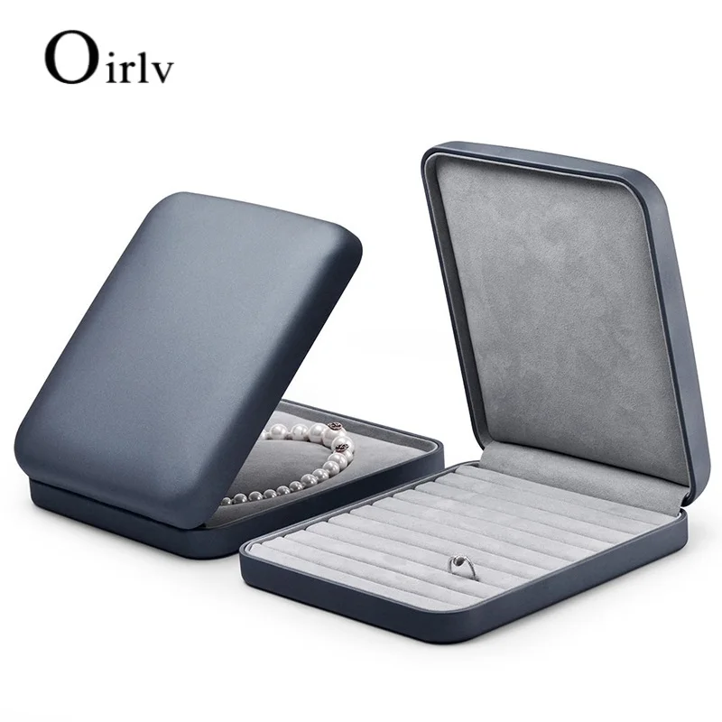 

Oirlv Elastic PU Leather Blue Jewelry Box Storage Organizer Original Design For Ring Pearl Necklace Jewelry Box 20*23*2CM