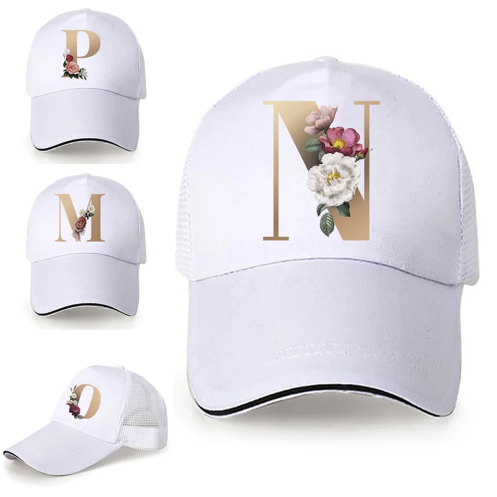 

Gold Letters Print Women Fashion Men Baseball Caps Female Male Adjustable Sport White Visors Snapback Cap Sun Hat for Women Men