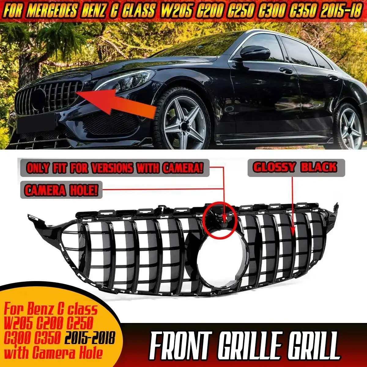 Новая решетка W205 GTR для переднего бампера автомобиля Mercedes Benz C class C200 C250 C300 C350 2015-2018