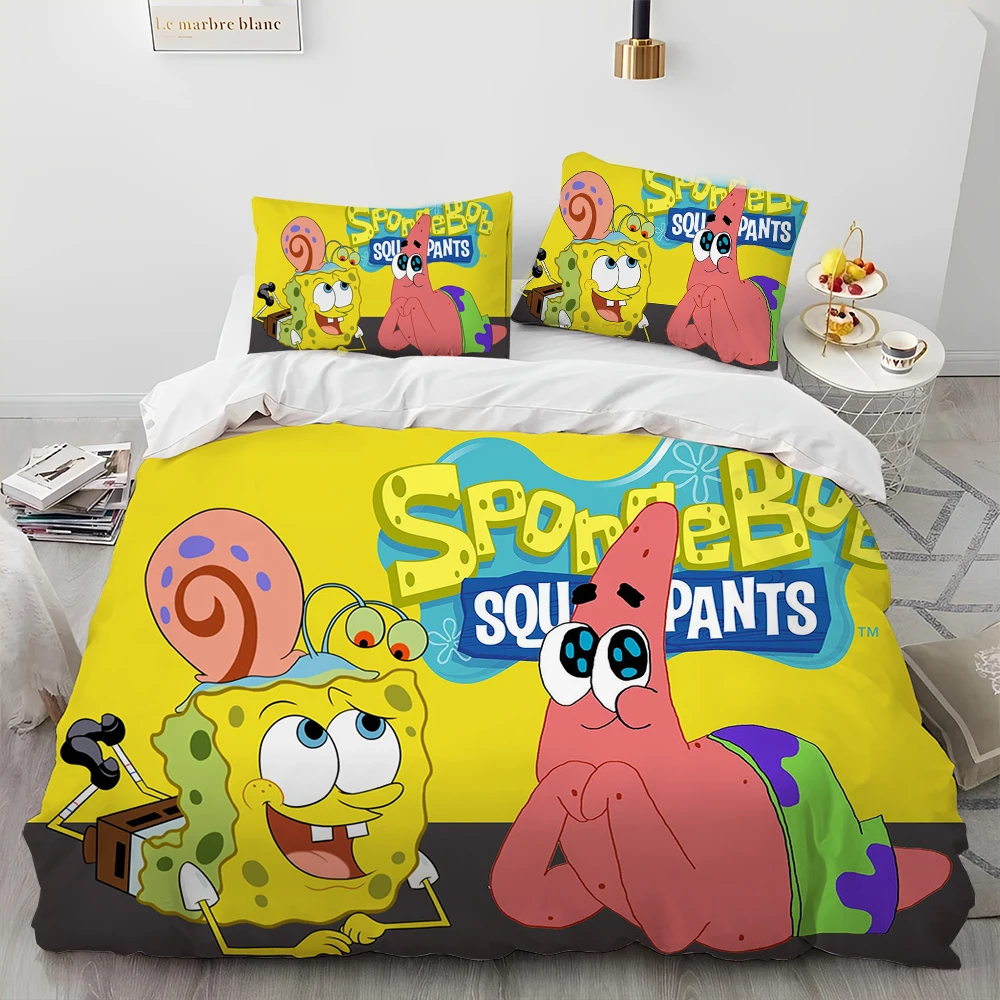 

Cartoon Pink Starfish Yellow Sponge Kids Quilt Durex Full King Size3Pcs Duvet Cover Bedding Linen Set Bedspread200x200 240x220