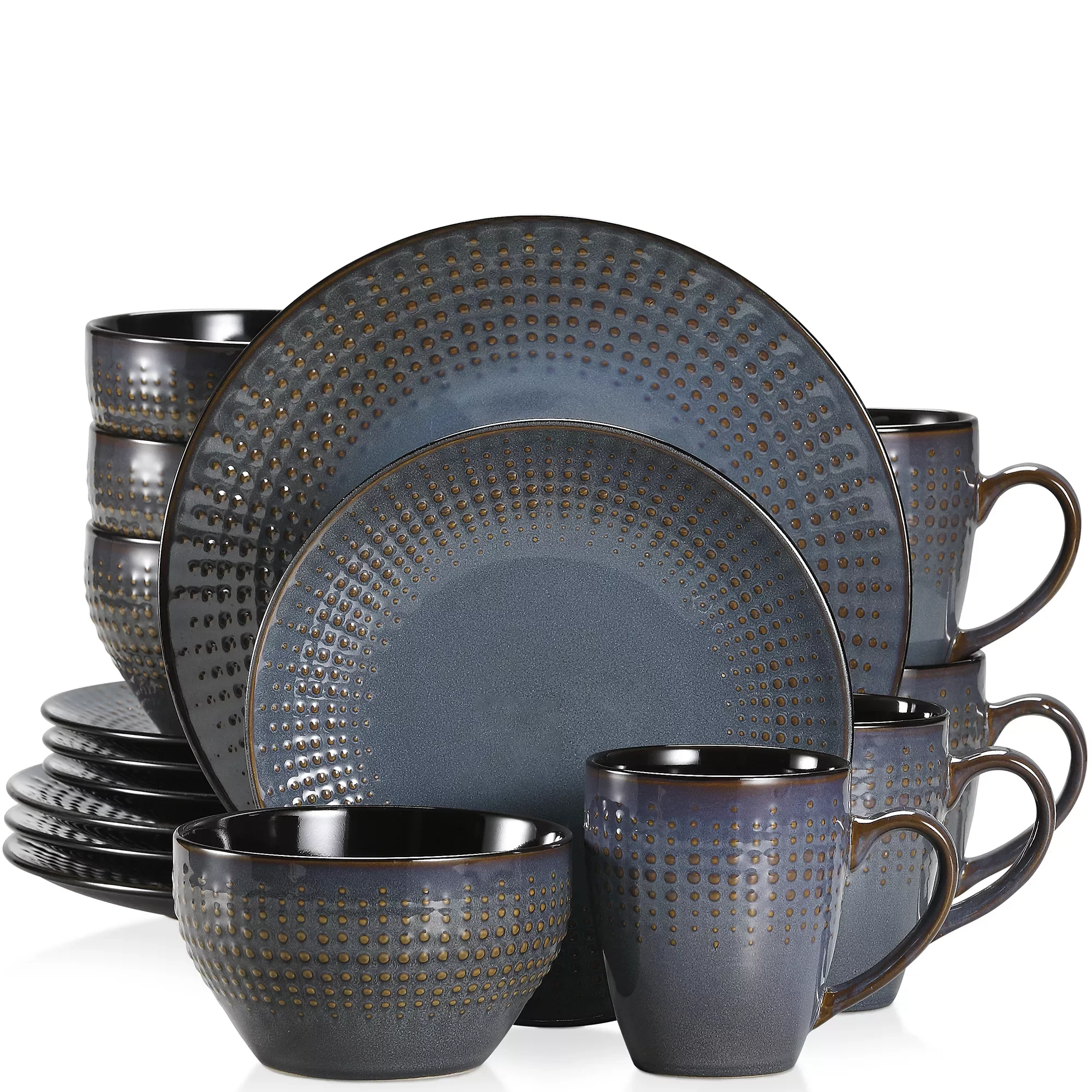 

GUTO 16/32/48 Piece Embossed Stoneware Tableware Set with Dinner/Dessert Plate/Soup Bowl/Mug Service for 4/8/12