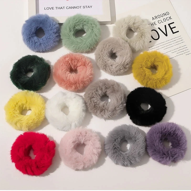 

Fashion Soft Faux Mink Fur Women Hair Scrunchies Ins Style Korean Sweet Elastic Daily Girls Ponytai Holder Hair Rope