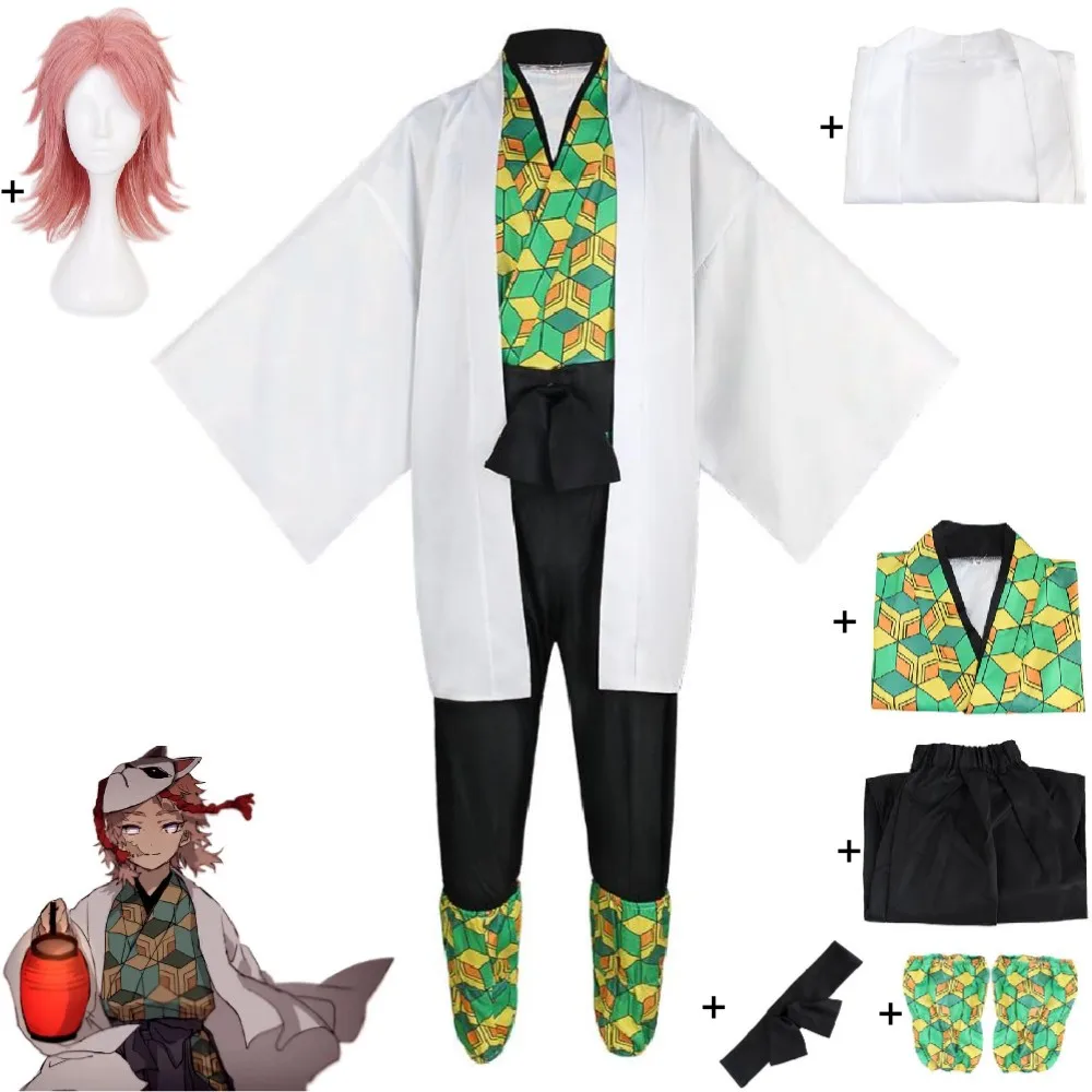 

Sabito Cosplay Costume Anime Demon Slayer Kimetsu No Yaiba Kisatsutai Adult Child Haori Lining Pants Wig Halloween Kimono Suit