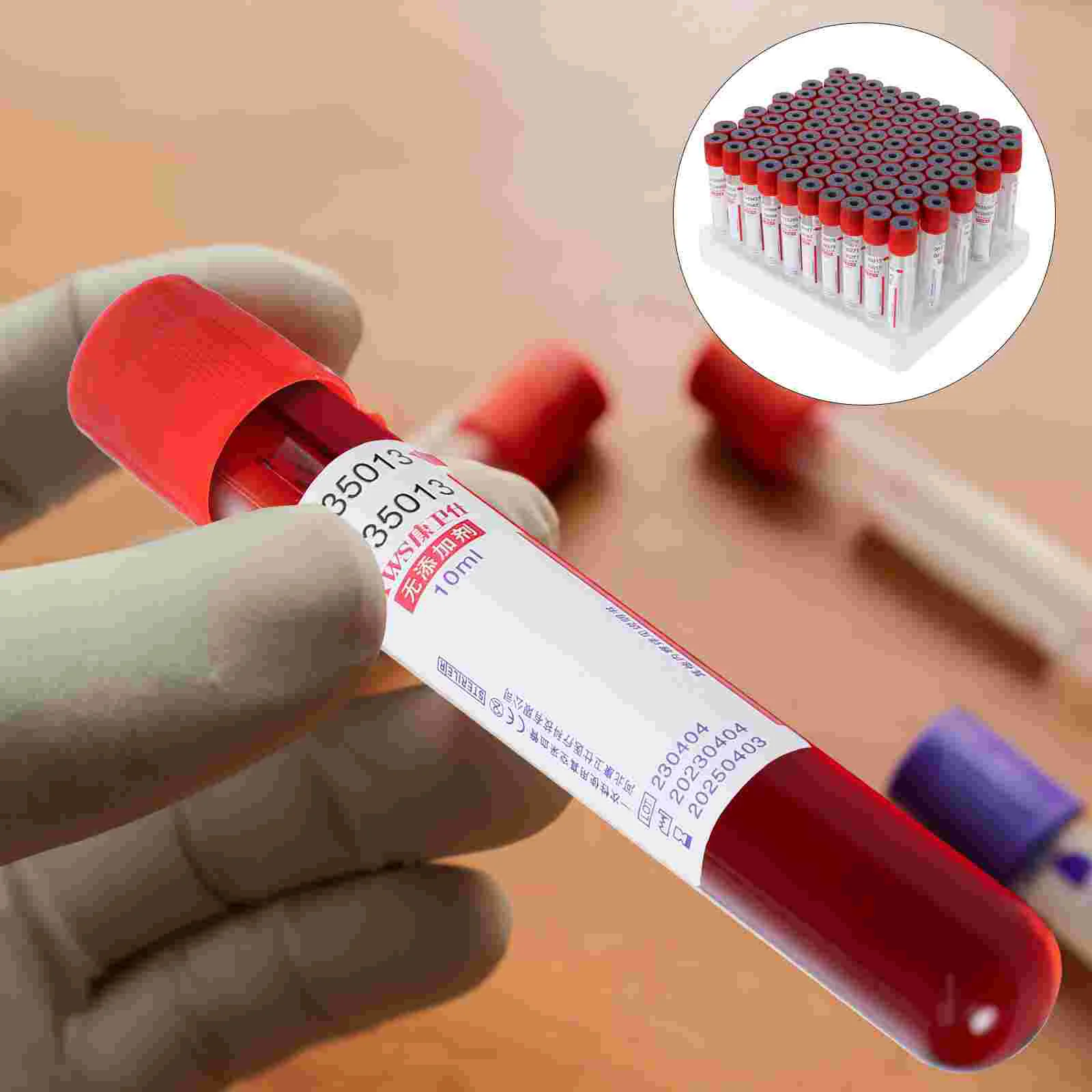 100 Pcs 10ml Blood Collection Tube Glass Tubes Test with Lids Cover Collecting Negative Pressure Plastic Collector