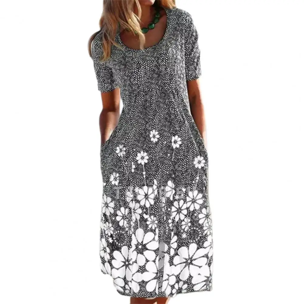 

Fashion Women Dress Slim Fit Mid-length Leisure Dress Printed Dress Women Summer Holiday Dress