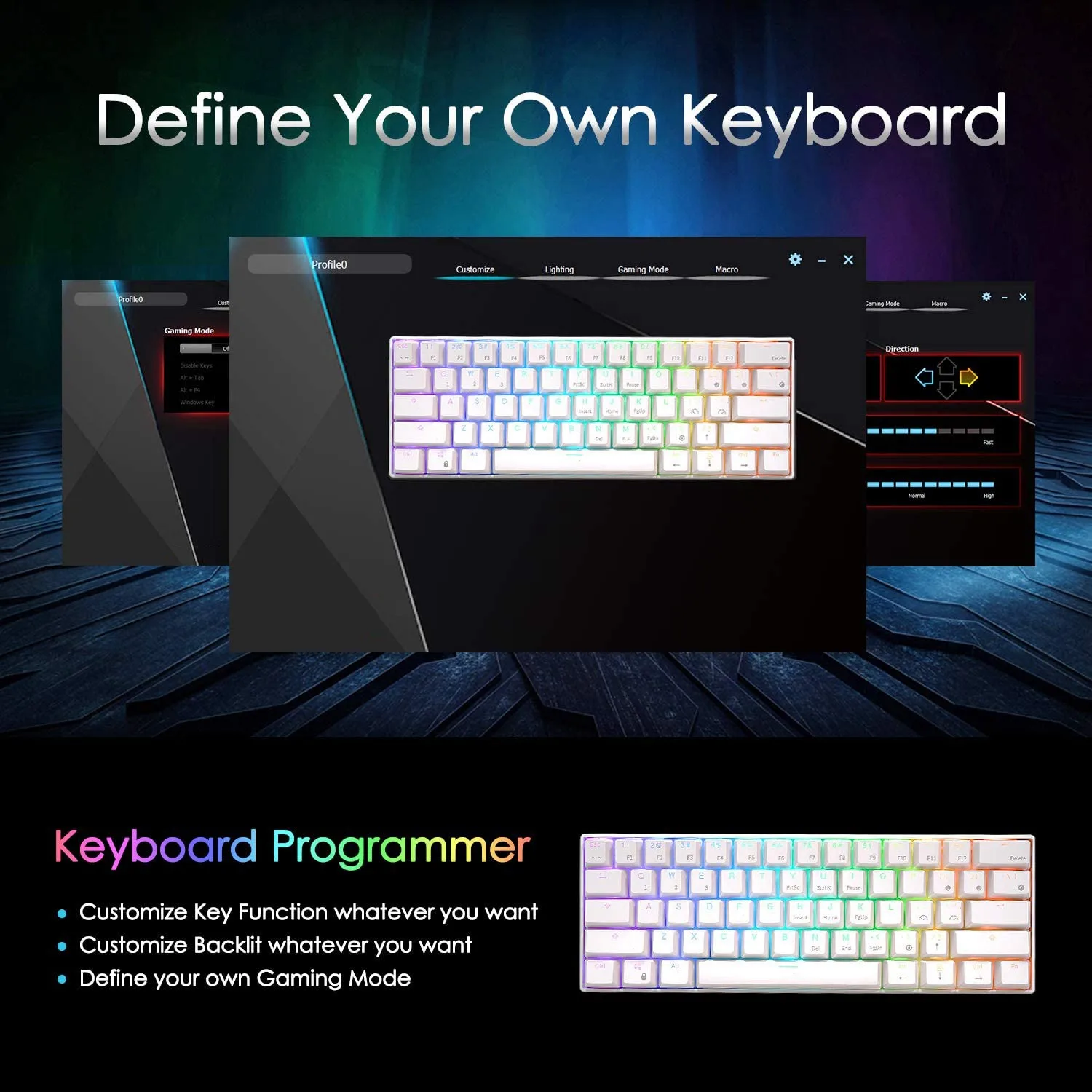 Проводная Механическая игровая клавиатура RK ROYAL KLUDGE RK61 60% ультракомпактная белая