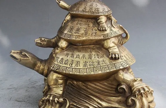 

6 дюймов народное искусство Китая Fengshui, латунная долговечность Shou 3, черепаха, благоприятная счастливая статуя