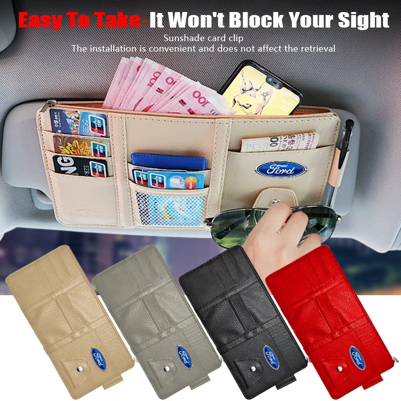 

Car Styling Car Sun Visor Organizer Sunglasses Holder Storage Bag For Ford Focus Mondeo Kuga Fiesta MK7 Escort Edge 2 4 MK2 MK4