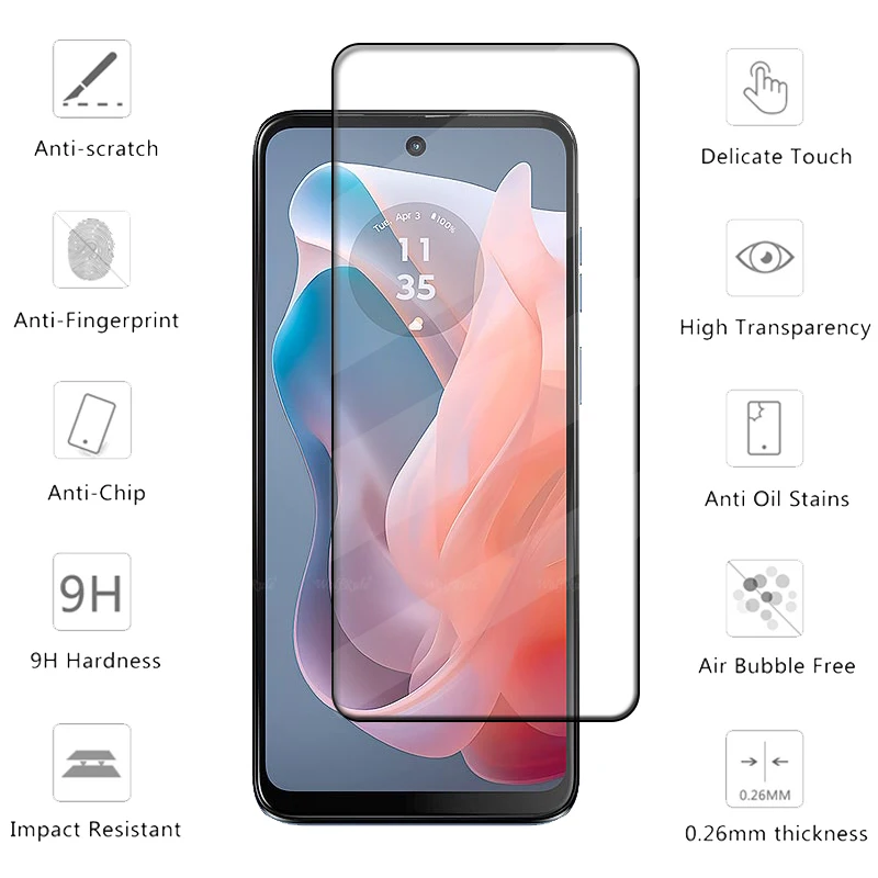 Фото Стекло с полным покрытием для Motorola Moto G Play 2024, стекло Moto G Play 2024, защитное стекло 9H, защита экрана Moto G Play 2024, 4 шт. №3