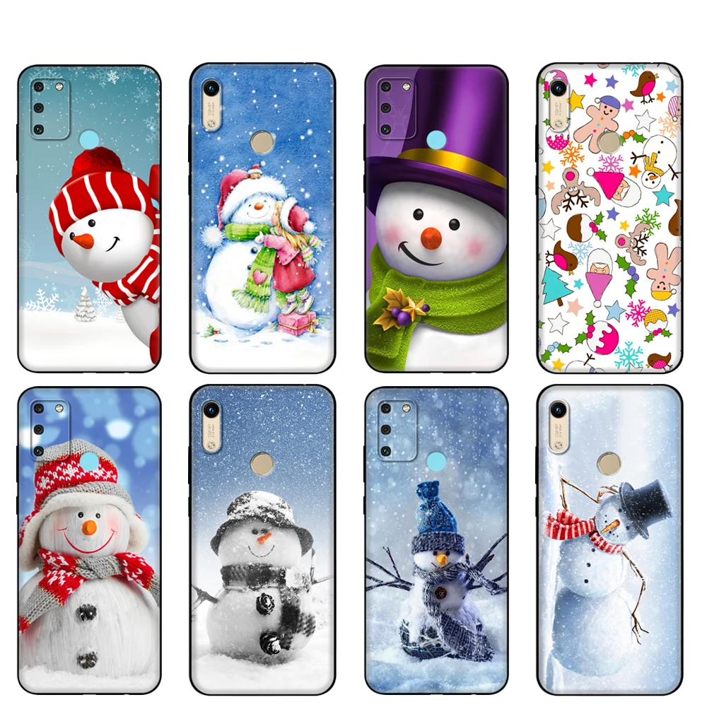 

Black tpu Case For Huawei Honor 8a Prime 8s Prime 9 Lite honor 9A 9C 9X Premium 9x Pro 9S Case Cover Christmas snowman snowflake